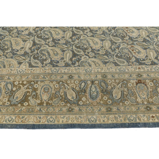 Antique Persian Tabriz Rug – 20th Century Blue & Cream Paisley Boteh Design For Sale - Image 10 of 10