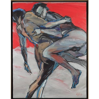 Franck Wohlfahrt, Embracing Couple, 1989, Oil, Framed For Sale