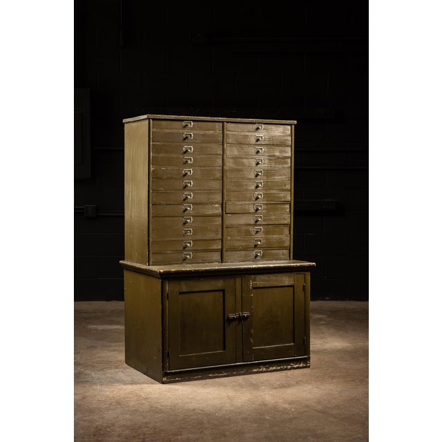 Traditional Antique Wooden Document Cabinet in Green For Sale - Image 3 of 8