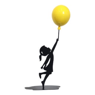 Hope (3/30) - Original Figurative Metal Sculpture With Glossy Yellow Balloon by Nayla Saroufim For Sale