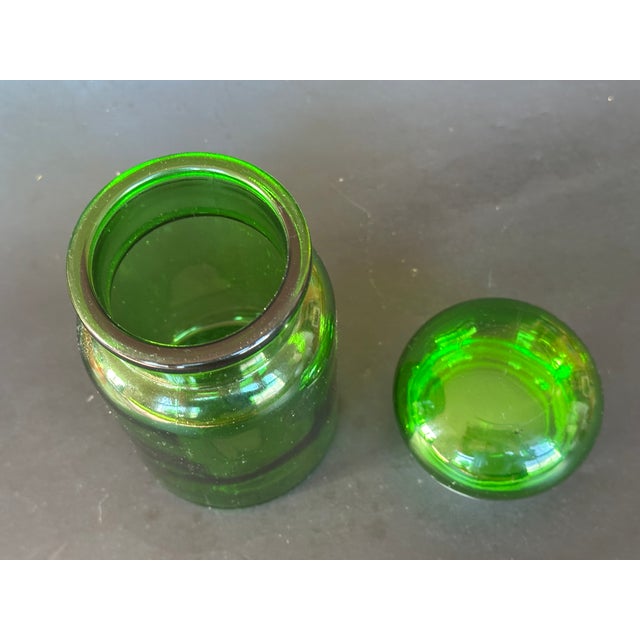 Green Vintage Green Glass Jar With Bubble Top For Sale - Image 8 of 12
