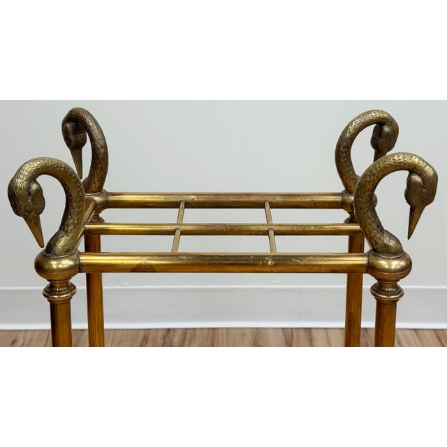 Brass Vintage Chapman Swan Head Brass and Iron Umbrella Stand For Sale - Image 8 of 10