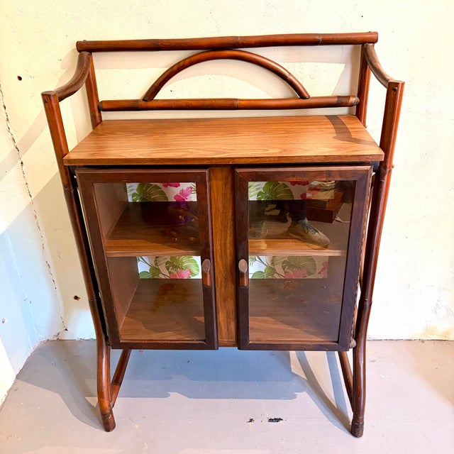 Vintage Faux Bamboo Glass Display Cabinet For Sale - Image 4 of 10