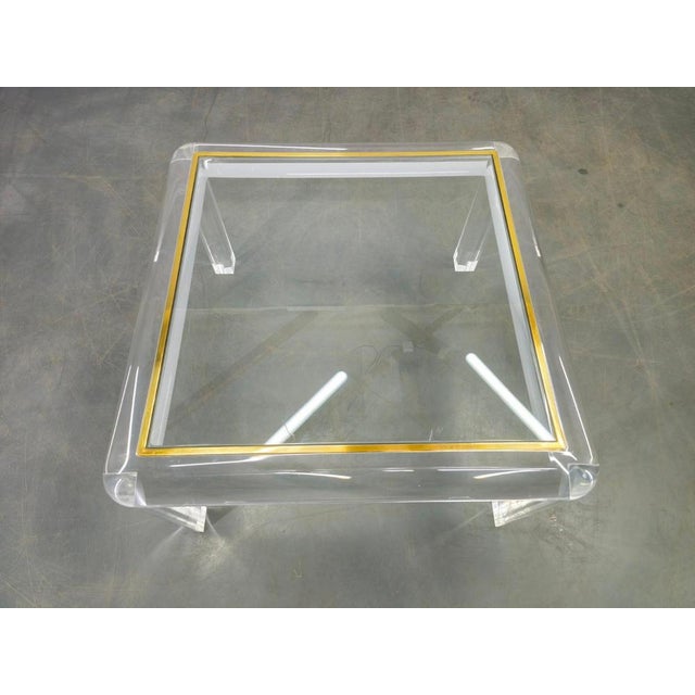 Italian Acrylic, Brass, and Glass Coffee Table, 1980s For Sale - Image 4 of 9