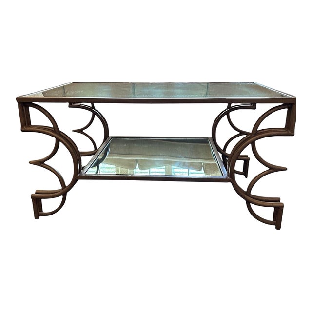 Arteriors Home Double Tiered Iron and Mirrored Cocktail Table For Sale