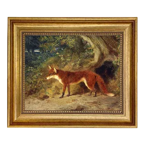 Oil Painting Print on Canvas, Fox and Feathers, Framed