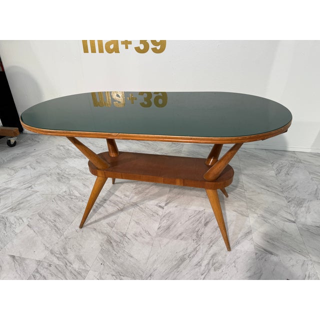 1950s Mid-Century Italian Coffee Table With Green Glass Top, 1950s For Sale - Image 5 of 8