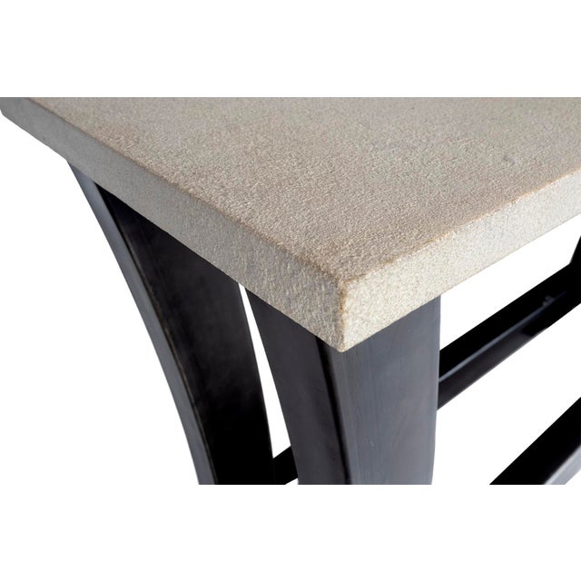 Modern Console Table With Limestone Top and Steel Base For Sale - Image 4 of 9