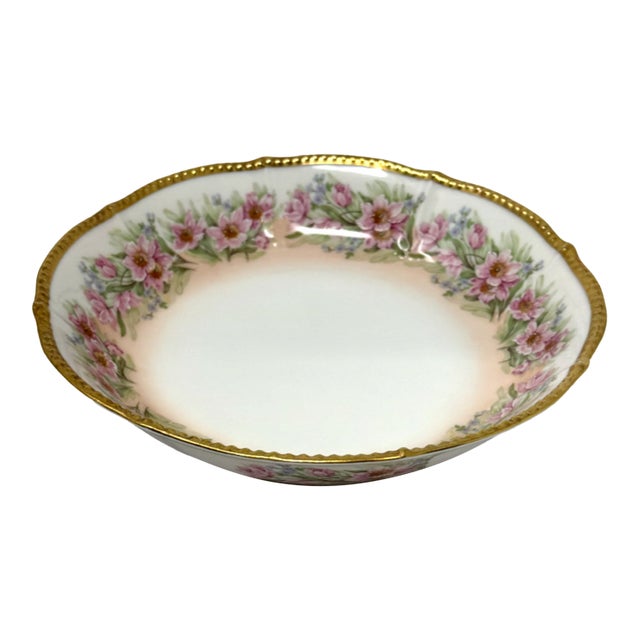 Early 20th Century Limoges France Floral Porcelain Serving Bowl For Sale