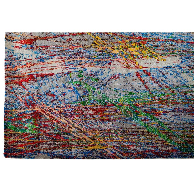 Textile 10 X 14 Contemporary Wool and Silk Rug With Multicolored Abstract Design For Sale - Image 7 of 9