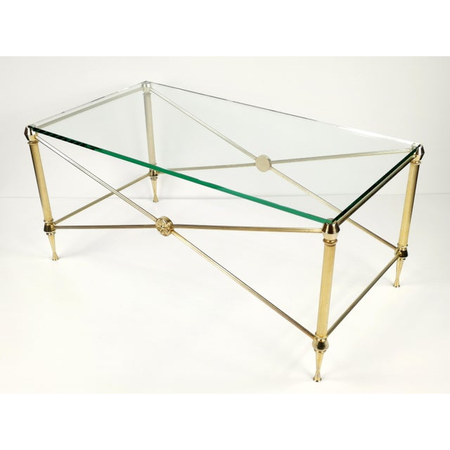 French Hollywood Regency Coffee Table in Brass-Plated Metal with Glass Top in the style of Maison Jansen, 1960s For Sale - Image 11 of 11