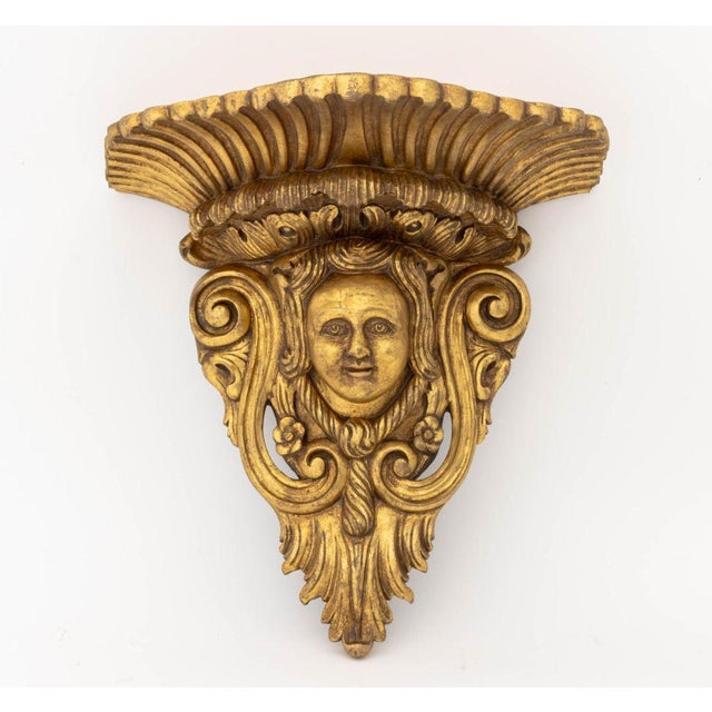 Baroque Baroque Style Gilt Masque Wall Appliques, Pair For Sale - Image 3 of 8