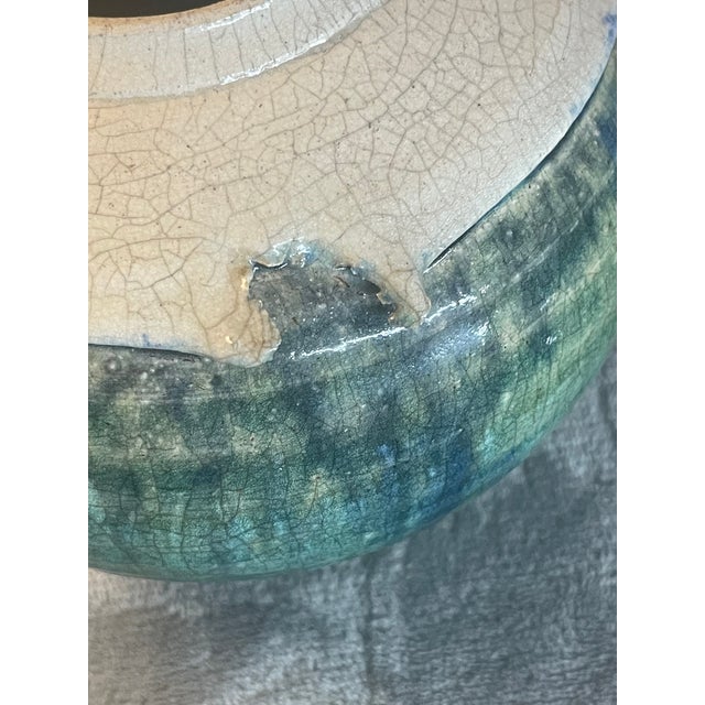 1990s Exquisite Turquoise Jade Aquamarine Fired Crackled Raku Art Pottery VTG Signed For Sale - Image 5 of 12