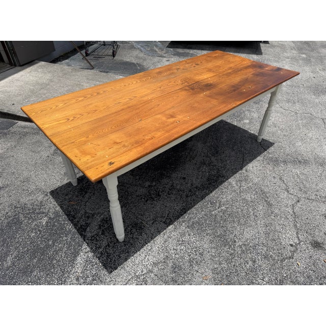 Farmhouse Vintage Farmhouse Dining Table With Turned Legs and Solid Pine Top For Sale - Image 3 of 7