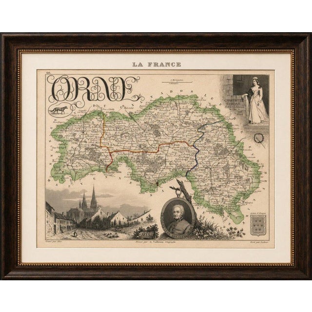 Original antique map of the French department of Orne, published in Paris around 1850 by the French cartographer Alexandre...