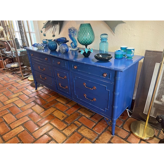 Thomasville Allegro Chinoiserie Faux Bamboo Dresser in Blue For Sale In New York - Image 6 of 18