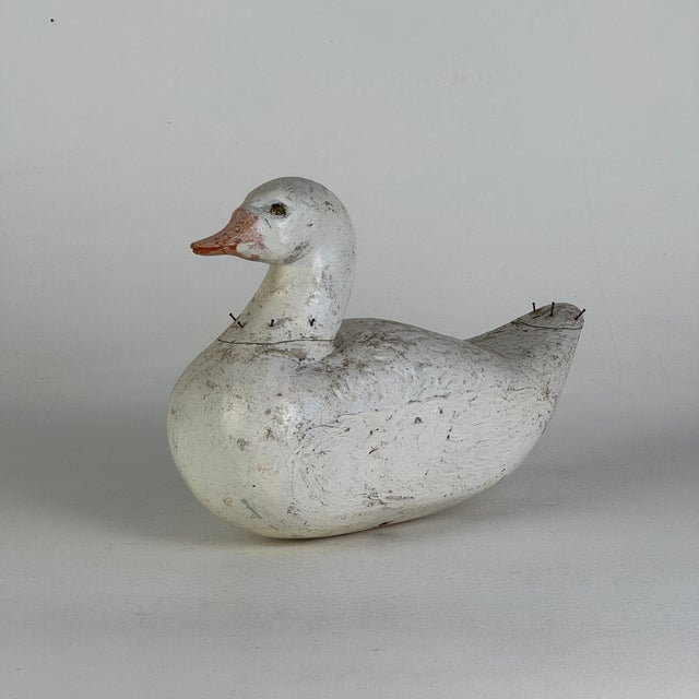 Salvaged Vintage Folk Art Primitive Wood Duck Painted White With Pink-Peach Beaks For Sale - Image 4 of 6