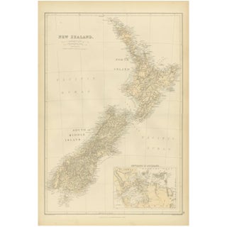 Antique Map of New Zealand with Inset of Auckland, 1882 For Sale