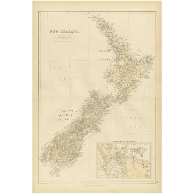 Antique Map of New Zealand with Inset of Auckland, 1882 For Sale