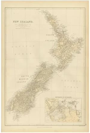 Antique Map of New Zealand with Inset of Auckland, 1882