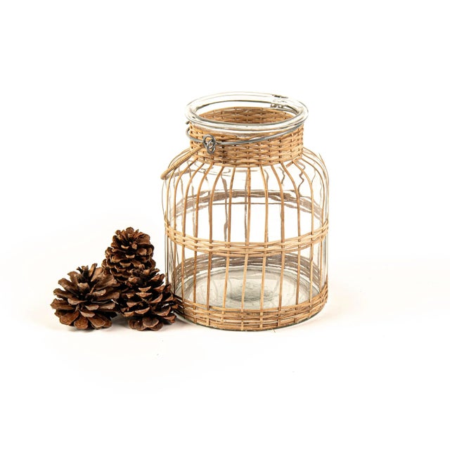 Indian Glass & Cane Weaved Votive For Sale - Image 3 of 3