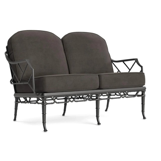 Brown Jordan Calcutta Loveseat, Textured Pewter frame with Fusion Charcoal fabric For Sale - Image 12 of 12