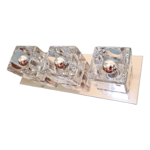 Ice Cube Triple Wall Light in Chromed Metal and Glass from Peill & Putzler, 1970 For Sale