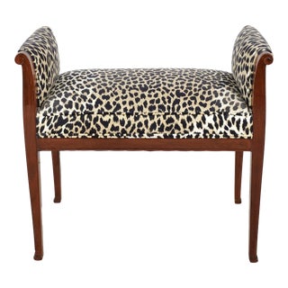 1930s Art Deco Mahogany Bench W Cheetah Cushion For Sale