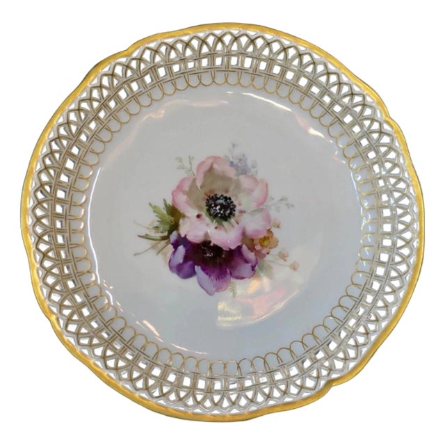 Early 20th Century KPM Compote with Hand Painted Floral Center For Sale