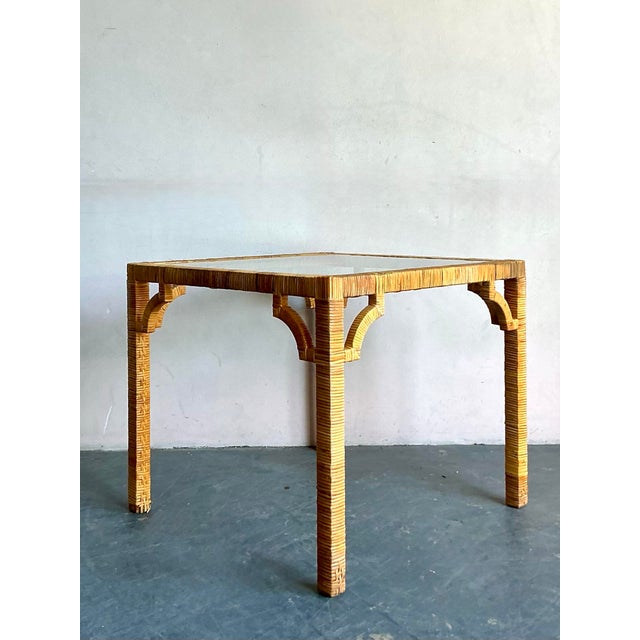 Wood Vintage Boho Wrapped Rattan Game Table For Sale - Image 7 of 7