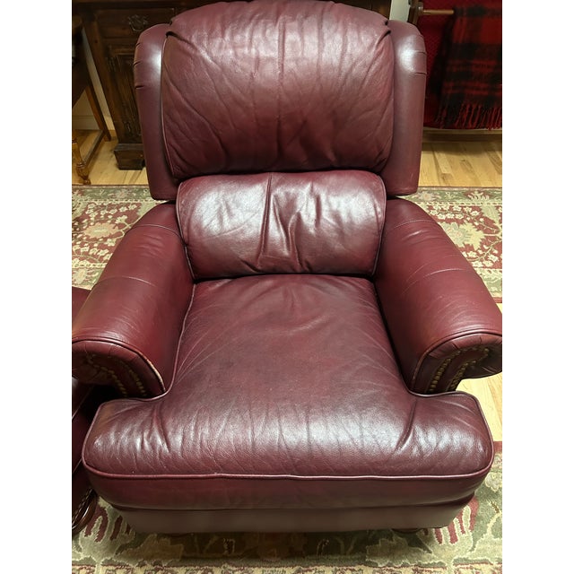Bradington & Young Burgundy Leather Chair & Ottoman For Sale - Image 6 of 7
