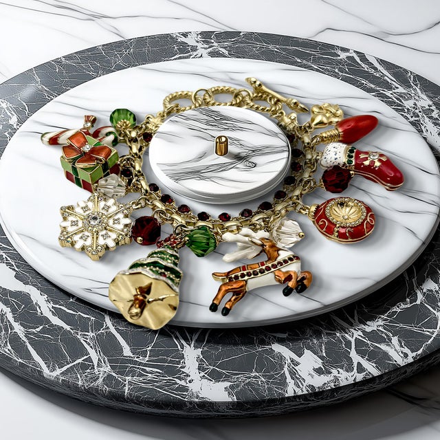 Ritzy Couture DeLuxe Christmas Gift Charm Bracelet by – 22k Gold Layered Brass For Sale - Image 10 of 10