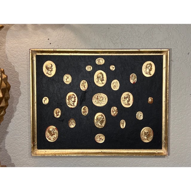 Grand Tour Grand Tour Neoclassical Gilded Collection of Classical Intaglio and Cameo on the Leather Ground With Gilt Frame For Sale - Image 3 of 10