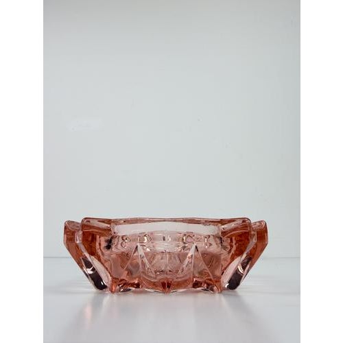 Glass Vintage French Peach-Pink Diamond-Cut Glass Ashtray, 1950s For Sale - Image 7 of 18