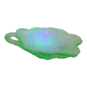 Uranium Glass Cabbage Leaf Candy Server Nappy Dish 4571b