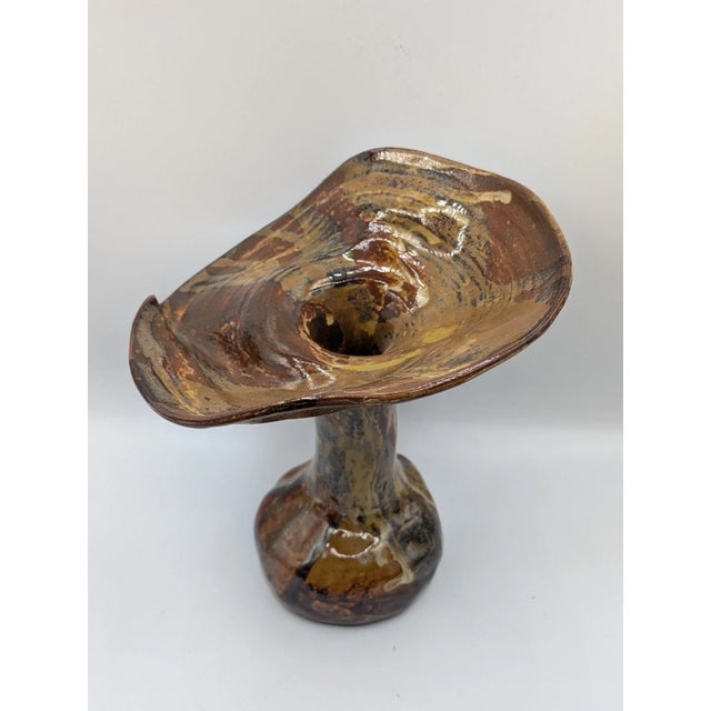 Vintage Mid Century Modern Studio Art Pottery Mushroom Vase Earth Tone For Sale - Image 11 of 14