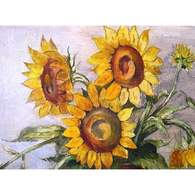 1920s Bernhard Templin, Autumn Still Life with Sunflowers, 1920s, Tempera Painting on Canvas, Framed For Sale - Image 5 of 14