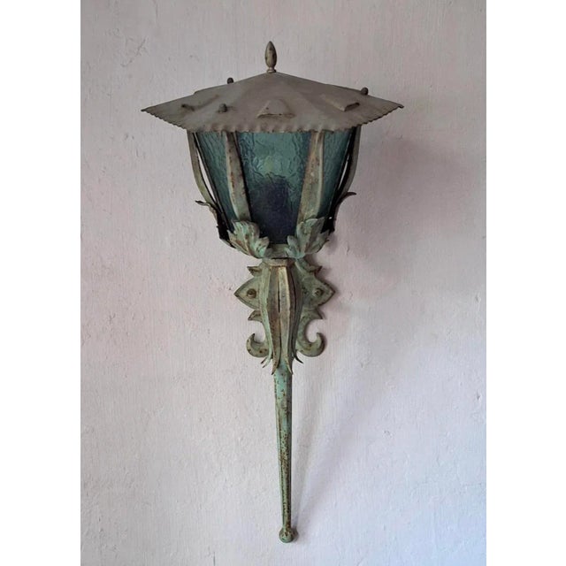 Mid-Century French Iron Outdoor Lantern with Acanthus Leaves For Sale - Image 5 of 10