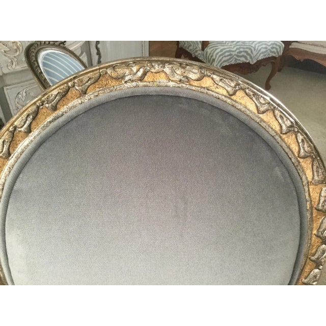 Wood Vintage Hollywood Regency Silver & Gold Upholstered Armchair For Sale - Image 7 of 10