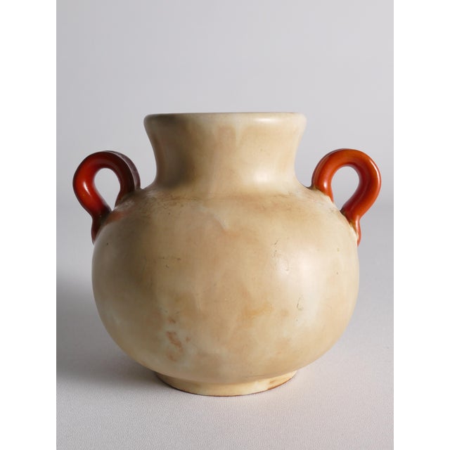 Art Deco Beige Ceramic Vase with Red Handles by Anna-Lisa Thomson for Upsala Ekeby, 1930s For Sale - Image 15 of 16