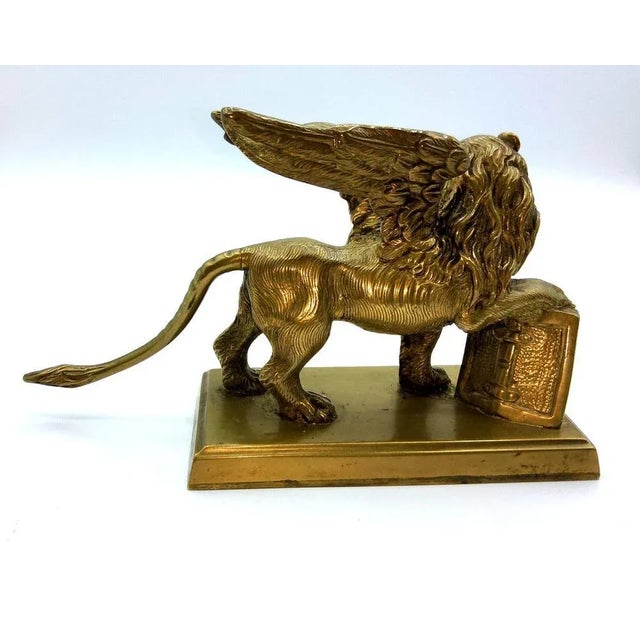 Antique Bronze Winged Lion on Rectangular Base For Sale - Image 12 of 13