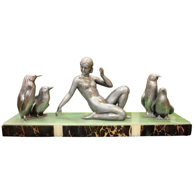 Art Deco Cast Aluminum Sculpture on Marble For Sale In Philadelphia - Image 6 of 6