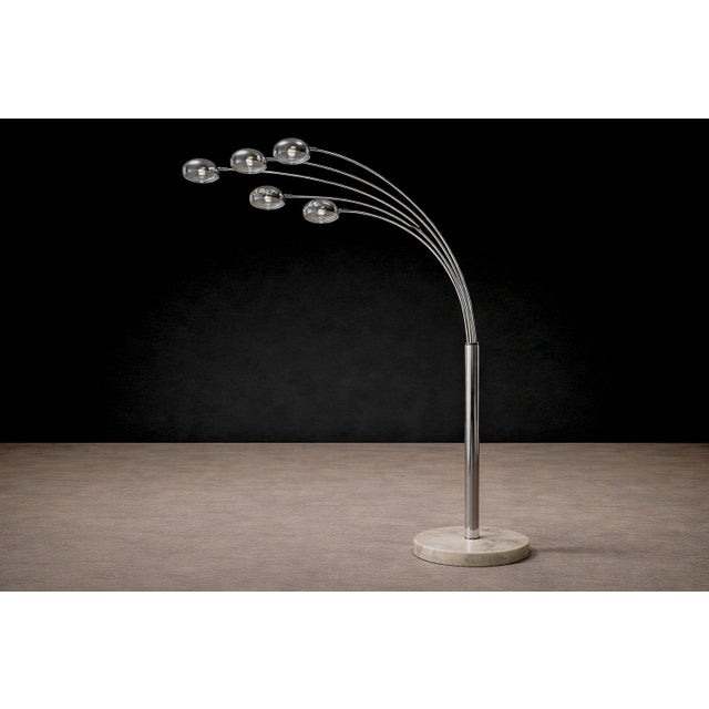 Floor Lamp With Five Bulbs in Chrome, Glass & Marble, Unknown, 1960s For Sale In New York - Image 6 of 9