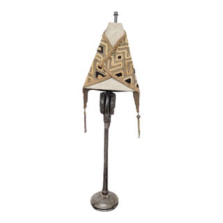Unique Tribal Table Lamp With Patterned Shade and Decorative Base For Sale