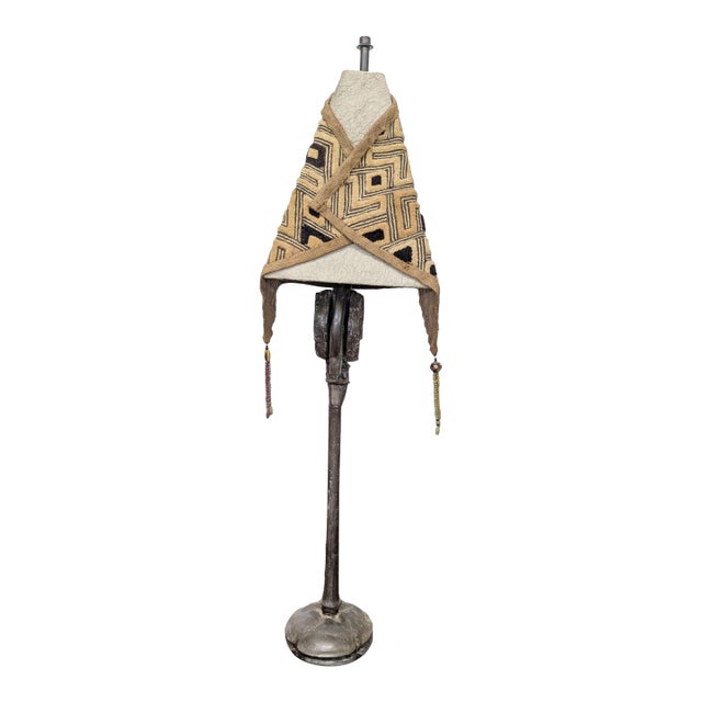 Unique Tribal Table Lamp With Patterned Shade and Decorative Base For Sale