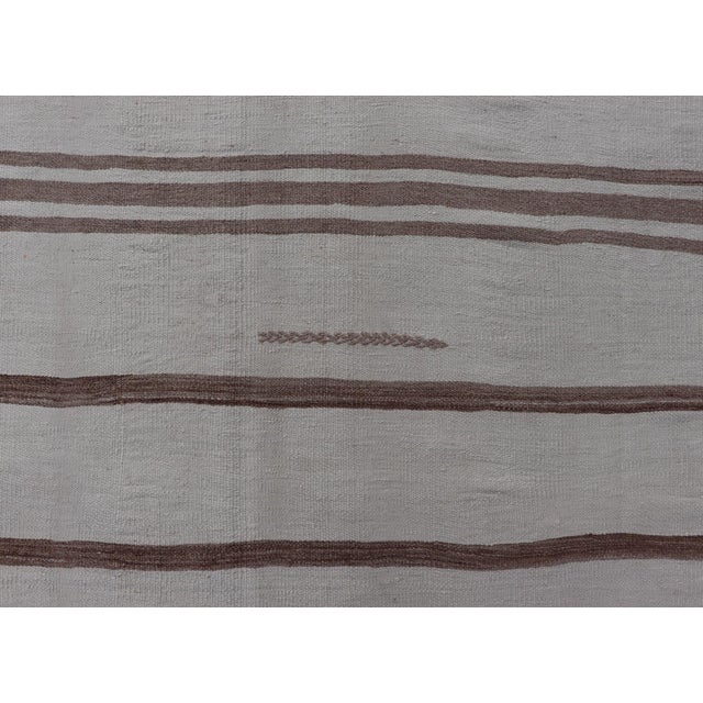 Mid 20th Century Vintage Gallery Turkish Kilim With Stripes in Ivory, Taupe and Brown 4'1" X12'7 For Sale - Image 5 of 11