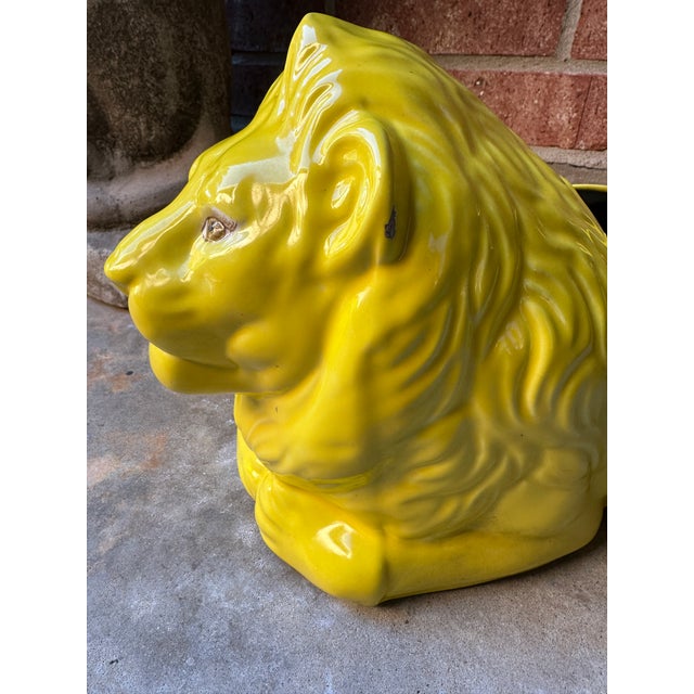 Yellow Vintage MCM 1960s Yellow Porcelain Lion Planter For Sale - Image 8 of 9