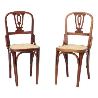 Vintage Bentwood and Cane Dining Chairs, Austria, 1940s, Set of 2 For Sale