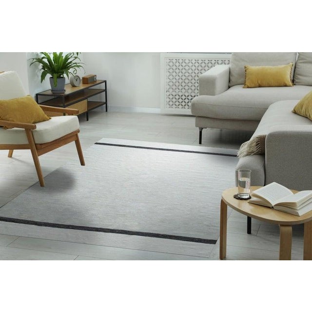 Ivory Minimalist Stripe Flatweave Wool Rug 8x10 For Sale - Image 9 of 10
