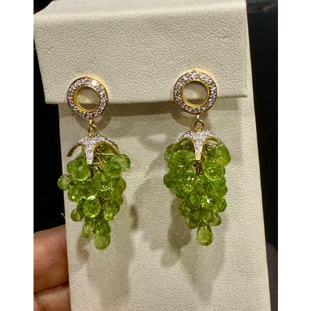 2010s Natural Peridot Briolette and Diamond Hanging Earrings 18 Karat Yellow Gold For Sale - Image 5 of 18